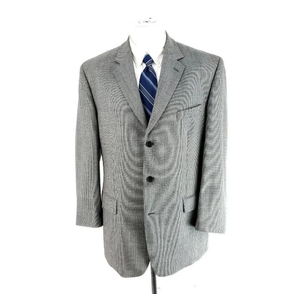 Calvin Klein Heavy‎ Wool 3 Button Sport Coat 40R Gray Check Blazer